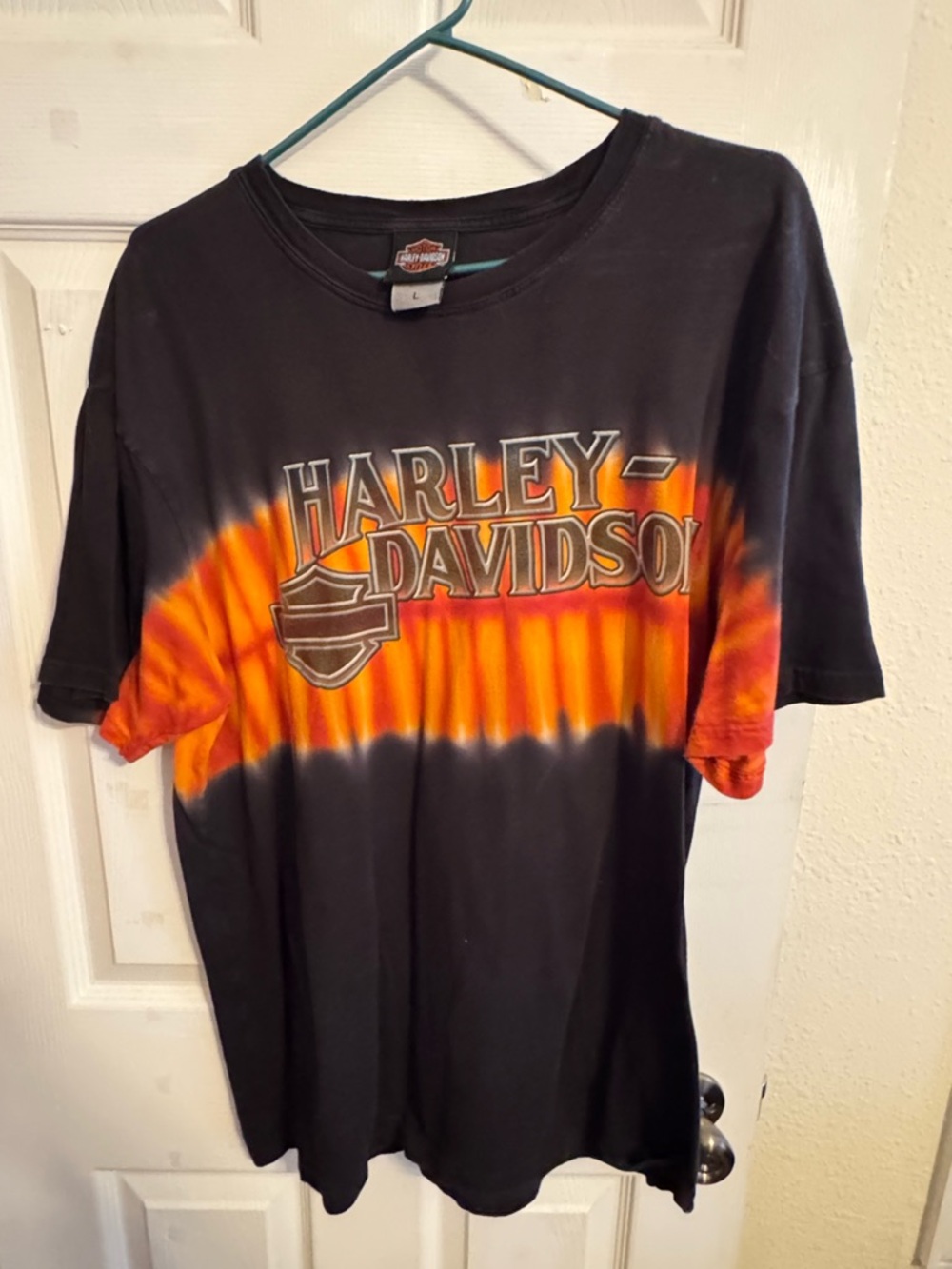Harley-Davidson Black and Orange Tie-Dye Short Sleeve Tee